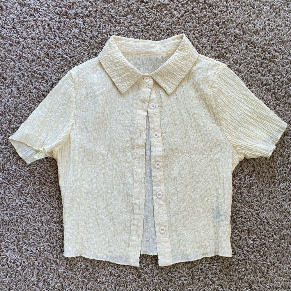 SHEIN Light Yellow Button Down Polo Shirt Size M